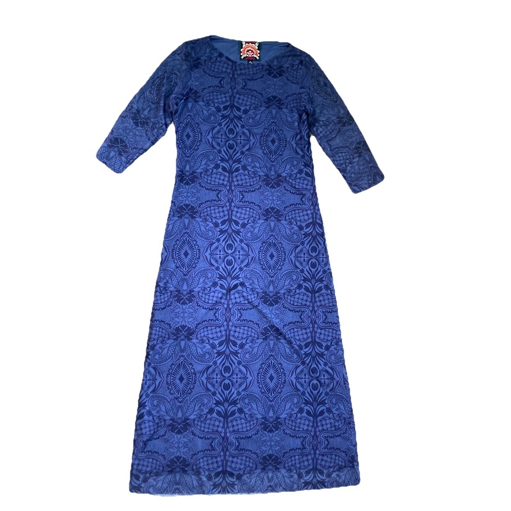 Johnny Was Katina Mesh Midi Dress Blue Women's Size Medium Blue